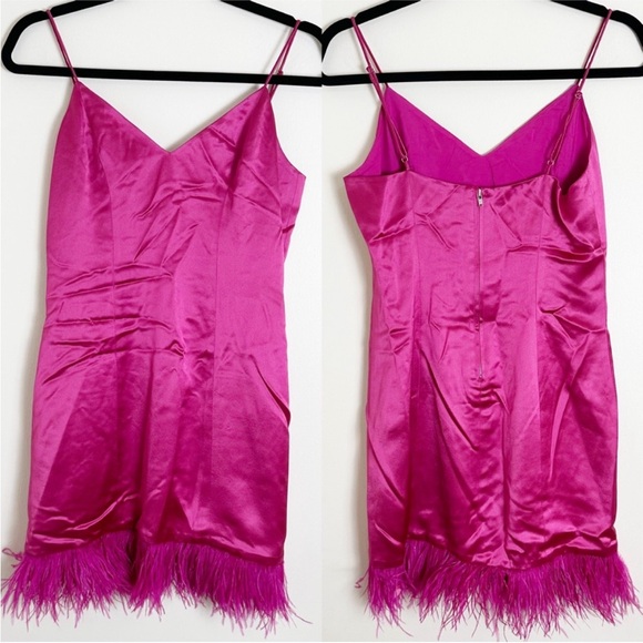 New Cami NYC Roxanne Feather Mini Dress Magnolia Hot Pink Satin 2 - Picture 2 of 12